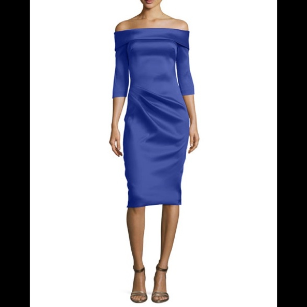 THEIA stretch saitin off the shoulder dress Like